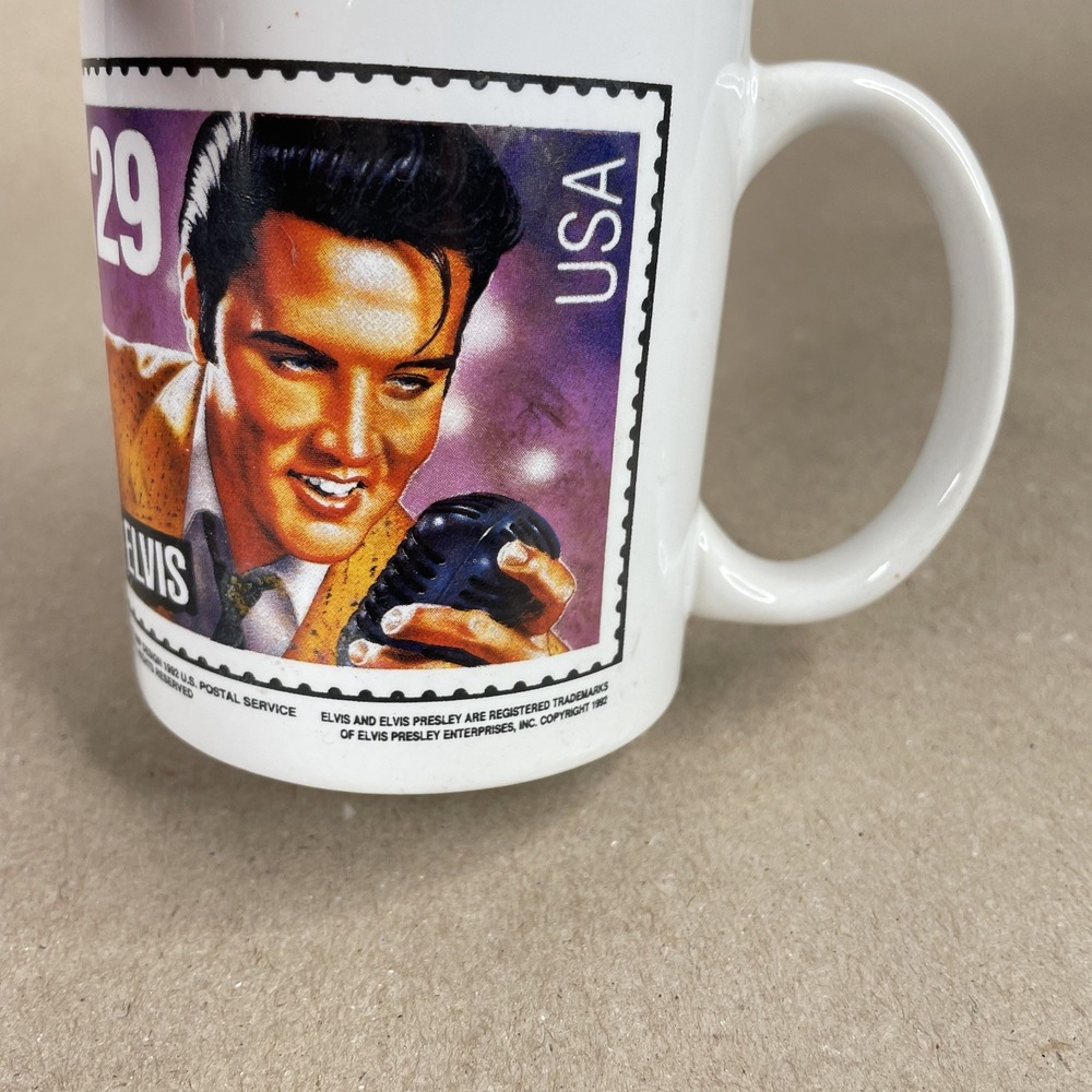 Vtg‎ Elvis Presley 1992 Postage Stamp Design Mug White Rock & Roll USA - Picture 4 of 10